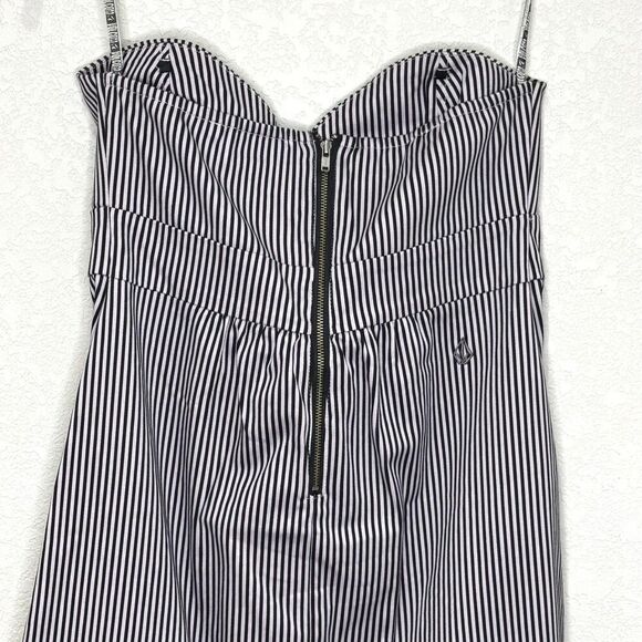 Volcom Frochickie Dress Womens Small Black White Stripe Strapless Zip Cotton - Picture 6 of 11